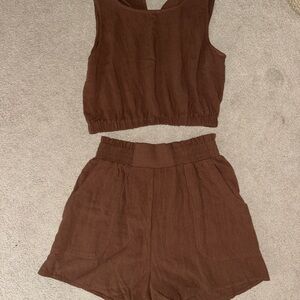 Brown Sleeveless Top and Shorts Set